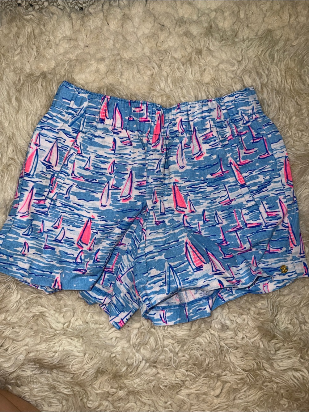Lilly Pulitzer Blue & Pink Sailboat Print Athletic Shorts